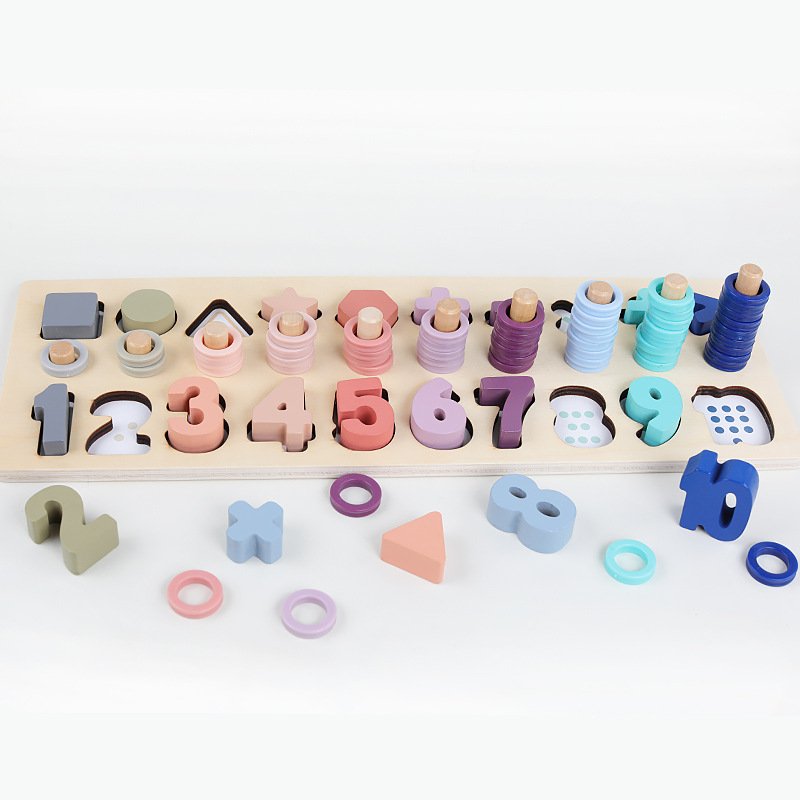 Montessori Wooden count, Shape & stacking learning Set